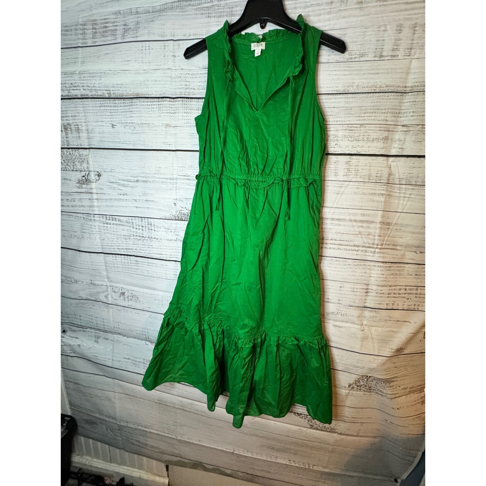 J.Crew Green Cotton Ruffle V-Neck Tiered Midi Dress BY542 Womens 2 SP24